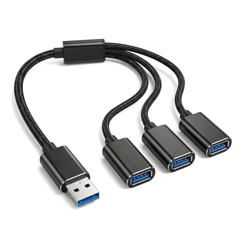 USB Splitter 1 in 3 Out, USB A Splitter Adapter, 2025 Upgraded USB 2.0 Male to 3 Female Y Extension Hub Cable for PC/Laptop/Xbox/Flash Drive/Mouse/Keyboard(Black)