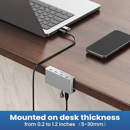 EJAY USB C Hub Clamp Mount, 4-Port 10Gbps USB 3.2 Hub Gen 2, Aluminum Clamp On USB Hub for Monitor & Desk, Dual Cable USB C Splitter Data Hub for Mac, PC, Desktop, Silver