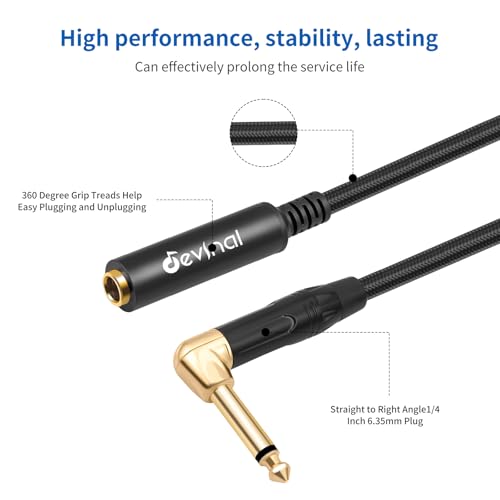 Right Angle 1/4 Inch TS Male to 1/4 Inch TS Female Cable, 6.35mm Mono Connector Patch Extension Adapter Best for V Shape Guitar 1 FT - color: 1 FT 1 pcs