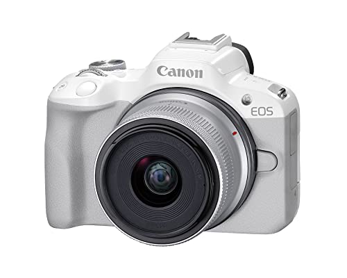 Canon EOS R50 Mirrorless Camera RF-S18-45mm F4.5-6.3 is STM Lens Kit, 24.2 Megapixel CMOS (APS-C) Sensor, 4K Video, Hybrid Camera, Photo and Video, Vlogging, Content Creator, RF Mount, White | 24.2MP Aps-C Sensor • 4K UHD Video • Rf-S 18-45mm F/4.5-6.3 Is