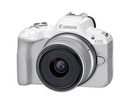 Canon EOS R50 Mirrorless Camera RF-S18-45mm F4.5-6.3 is STM Lens Kit, 24.2 Megapixel CMOS (APS-C) Sensor, 4K Video, Hybrid Camera, Photo and Video, Vlogging, Content Creator, RF Mount, White | 24.2MP Aps-C Sensor • 4K UHD Video • Rf-S 18-45mm F/4.5-6.3 Is