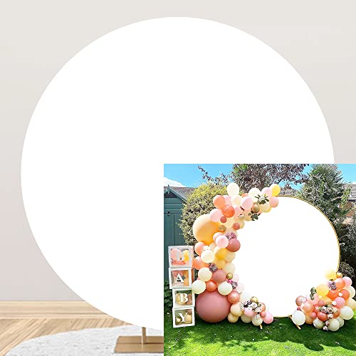 YongFoto 7x7ft White Round Backdrop Cover Polyester Circular White Fabric Solid Color Professional Photography Background Birthday Party Cake Table Decor Supplies Portrait Photo Booth Studio Props - color: White, size: 7x7ft-polyester