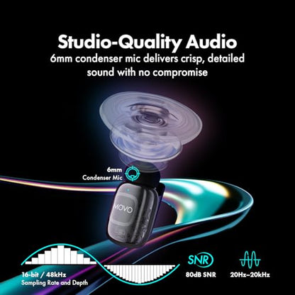 Movo NanoMic Wireless Lavalier Microphone for Camera – Clip-On TRS Wireless Mic System for DSLR, Camcorders, and Mirrorless Cameras – Dual Microphones with Charging Case for Video, Interviews
