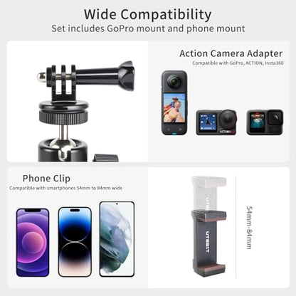 UTEBIT Magnet Camera Mount for Action Camera, with Phone Holder Mount,Black | 43mm Strong Magnetic Base Mount with 360° Rotation Ball Head, Compatible with Gopro Hero, DJI Osmo Action Osmo Nano, Insta360 - size: 43MM