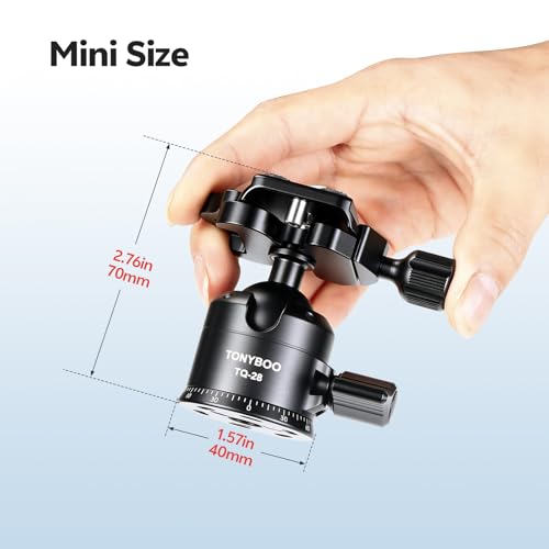 TONYBOO Low Profile Ball Head, All Metal CNC Precision Machined Tripod Head with Arca Swiss Quick Release Plate, 360° Panoramic Scale, Double U-Groove Panoramic Head for DSLR Camera, Load up to 22lbs