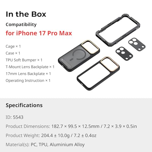 SMALLRIG Mobile Video Cage for iPhone 17 Pro Max, Flagship Edition | with Phone Case/TPU Soft Frame/T-Mount/ 17mm Threaded Lens Backplate, for Videography Recording Vlog - style: Flagship Cage