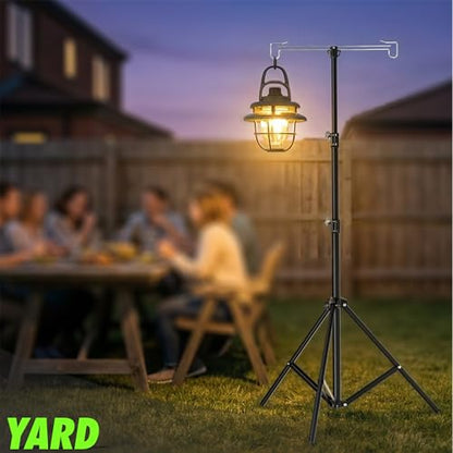Telescopic Height Adjustable Camping Lantern Tripod Stand | 2-Hook Lantern / Light Hanger Holder for Outdoor Camping Tent RV, Night Fishing & Patio - size: 6ft 11"