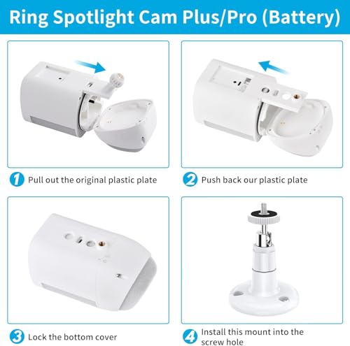 No Drill Wall Ceiling Mount for R ING Spotlight Camera Plus/Pro (Battery) and Stick Up Cam/Pro (Battery), 360 Degree Swivel Mounting Bracket for Indoor and Outdoor Home Security - White (2 Pack) - size: Ring Cam Mount