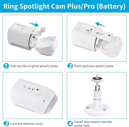 No Drill Wall Ceiling Mount for R ING Spotlight Camera Plus/Pro (Battery) and Stick Up Cam/Pro (Battery), 360 Degree Swivel Mounting Bracket for Indoor and Outdoor Home Security - White (2 Pack) - size: Ring Cam Mount