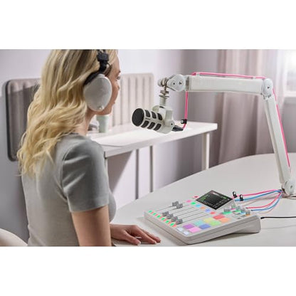 Rode PodMic USB White Dynamic Broadcast Microphone with Rode SC27 Black USB-C to USB-C Cable and StreamEye Adjustable Boom Arm