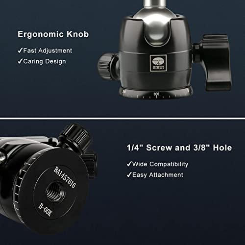 SIRUI Camera Tripod Ball Head, 10KG/22.05lbs Loading Capacity, 360°Panning Base, Aluminum Build Quality, Safety Lock, Universal Mounting Plate for Easy Attachment (B-00K Ball Head) (B-00K) - color: B-00K