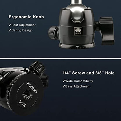 SIRUI Camera Tripod Ball Head, 10KG/22.05lbs Loading Capacity, 360°Panning Base, Aluminum Build Quality, Safety Lock, Universal Mounting Plate for Easy Attachment (B-00K Ball Head) (B-00K) - color: B-00K