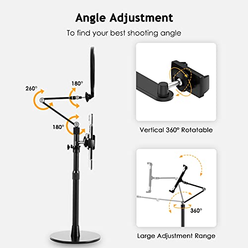 SupeDesk Selfie Ring Light Phone Tablet Stand, 8" LED, 3-in-1, Overhead Phone Stand, Compatible with 4.5-13" Phone&Tablet, Adjustable Long Arm, YouTube/Tiktok Video, Zoom, Live Stream