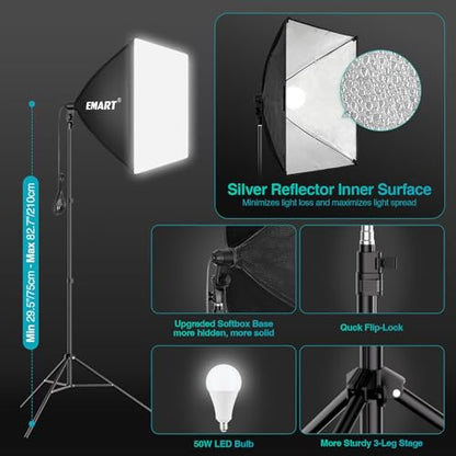 EMART 8.5 x 10 ft Backdrop Support System, Professional Photography Lighting Kit with 50W LED Blub, Reflector, Backdrop *3, Heavy Duty Sandbag *4, Umbrellas&Softbox Lighting Kit for Studio, Portrait