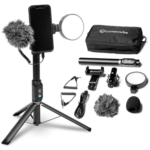 LUME CUBE Content Kit 2.0 - Portable Selfie Phone Grip with Adjustable Tripod Stand, LED Light & Built-in Audio Mic - Selfie Mobile Lighting Kit for Creators