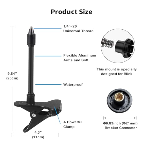 Tonton 2-Pack Clip Clamp Mount Compatible with Blink Outdoor 4 (4th Gen), Blink Outdoor (3rd Gen), XT3, XT/XT2, Mini – 7.1 Inchs Gooseneck Arm, Tool-Free Adjustable Mount for Blink Camera System - size: Clip Clamp Mount*2