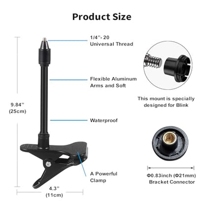 Tonton 2-Pack Clip Clamp Mount Compatible with Blink Outdoor 4 (4th Gen), Blink Outdoor (3rd Gen), XT3, XT/XT2, Mini – 7.1 Inchs Gooseneck Arm, Tool-Free Adjustable Mount for Blink Camera System - size: Clip Clamp Mount*2