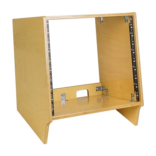 Sound Town DIY 10U Angled Desktop Turret Studio Rack with Solid Baltic Birch Plywood, Golden Oak, Assembly Required (SDRK-10SL) - size: 10U, Golden Oak
