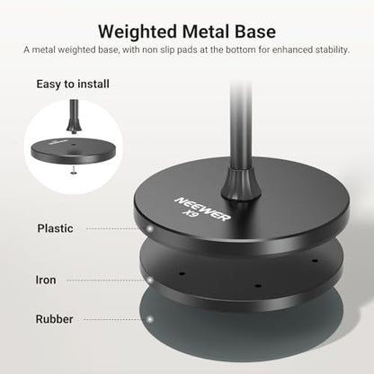 NEEWER Entry Level Version Phone Floor Stand, Adjustable Office Table Bedside Cell Phone Holder Clamp Holder Mount Compatible with iPhone Samsung Android for Video Recording, Weighted Metal Base, X9 - style: X9