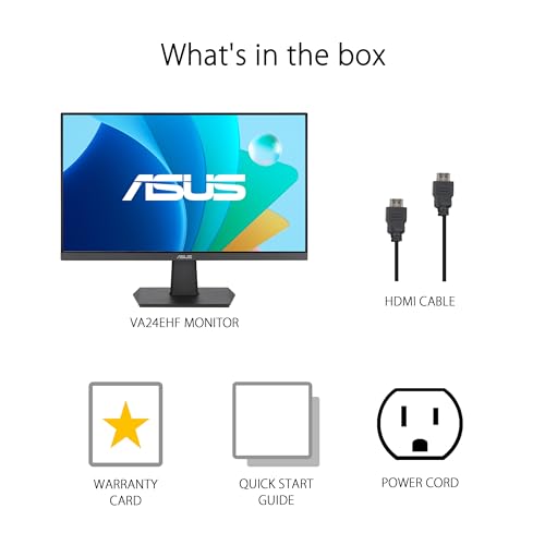 ASUS 24 Inch Frameless Monitor - 23.8-inch viewable, IPS, Full HD, 100Hz, 1080P, 1ms, Adaptive-Sync, for Working and Gaming, Flicker Free, HDMI, VESA Mountable, Tilt - VA24EHF - style: 24" 100Hz