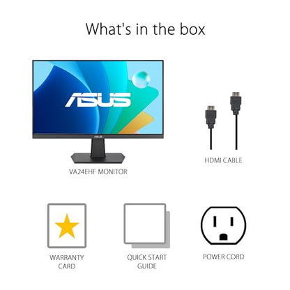 ASUS 24 Inch Frameless Monitor - 23.8-inch viewable, IPS, Full HD, 100Hz, 1080P, 1ms, Adaptive-Sync, for Working and Gaming, Flicker Free, HDMI, VESA Mountable, Tilt - VA24EHF - style: 24" 100Hz