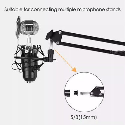 Boom Arm Microphone Mic Stand, Flexible Long Arm Clamp Clip Stand with Mount Clamp, Mic Holder with 3/8'' 5/8'' Thread Cable Ties Metal Base, for Podcast, Rotatable Foldable Adjustable - BLACK