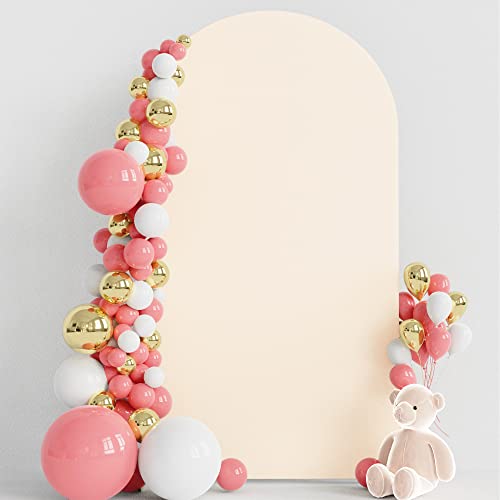 Wokceer 7.2FT Wedding Arch Backdrop Cover Spandex Fitted Beige Backdrop Arch Covers Round Top Chiara Arches Cover for Birthday Party Ceremony Banquet Decoration - color: Beige, size: 7.2 FT