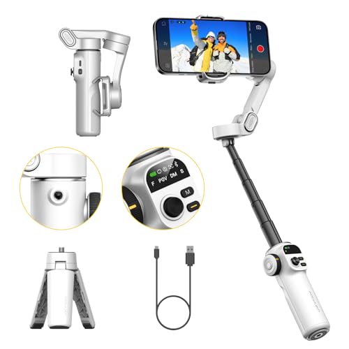 AOCHUAN Gimbal Stabilizer for iPhone, Phone Gimbal with Face/Object Tracking for Vlog Recording, 3-Axis Phone Stabilizer with 7.8' Extension Rod and OLED Display for iPhone/Android-Smart X2 White - color: White, size: Standard