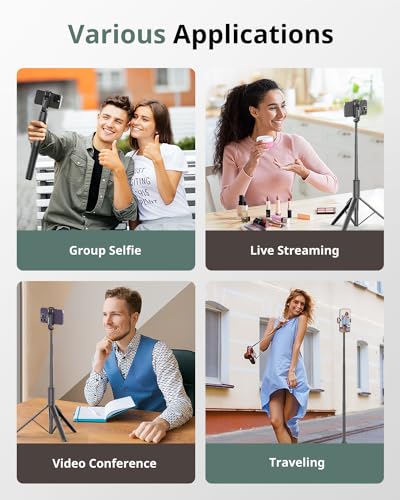 Sensyne 68" Phone Tripod & Selfie Stick, Lightweight All in One Phone Tripod Integrated with Wireless Remote Compatible with All Cell Phones for Selfie/Video Recording/Photo/Live Stream/Vlog（Black） - size: 68in