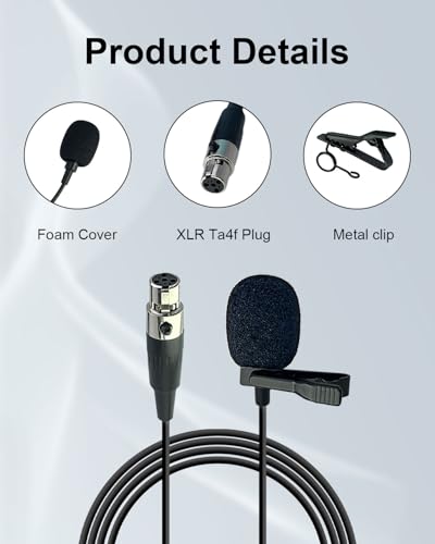 Ta4f Plug Lavalier Lapel Microphone for Shure Wireless Transmitter, 1.5M Wired Unidirectional Condenser Mic for YouTube, Lectures, Living Performance - Mini XLR Ta4f Plug