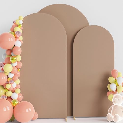 Wokceer Wedding Arch Backdrop Cover 7.2FT, 6.6FT, 6FT Set of 3 Spandex Fitted Nude Brown Arch Covers for Round Top Chiara Backdrop Stands Cover for Birthday Party Ceremony Decor - color: Nude Brown, size: 7.2FT,6.6FT,6FT