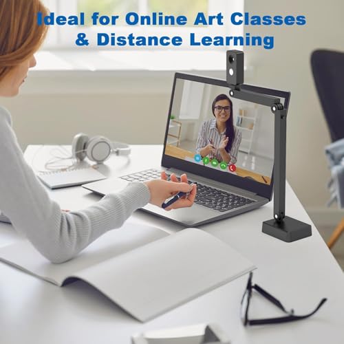 8MP USB Document Camera for Teachers and Classroom, Auto Focus 4K Doc Cam | A3 A4 Document, LED Light and Mic, Image Invert, Foldable Arm for Mac Windows Chromebook, for Live Demo Distance Learning