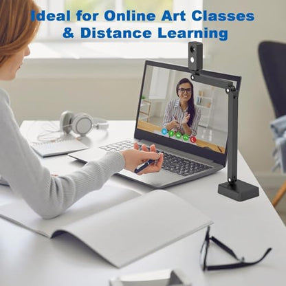 8MP USB Document Camera for Teachers and Classroom, Auto Focus 4K Doc Cam | A3 A4 Document, LED Light and Mic, Image Invert, Foldable Arm for Mac Windows Chromebook, for Live Demo Distance Learning