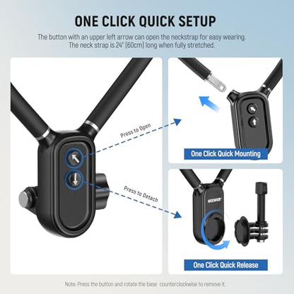NEEWER Magnetic Neck Holder for Action Camera & Phone, Hands Free Neck Mount with Chest Strap Compatible with GoPro DJI Insta360 iPhone, Phone Holder for POV Vlog Video Recording, GP26 - style: GP26