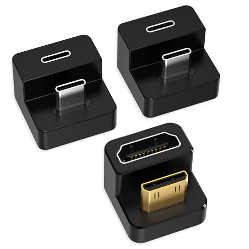 AGVEE 180 Degree Angled USB-C to USB-C Adapter and Long Side Inward U-Shaped Mini HDMI to HDMI Converter, HDMI 2.0 4k@60HZ, Coupler Extender Extension for Portable Display Monitor, Black - size: 1 Pack Long Side Inward