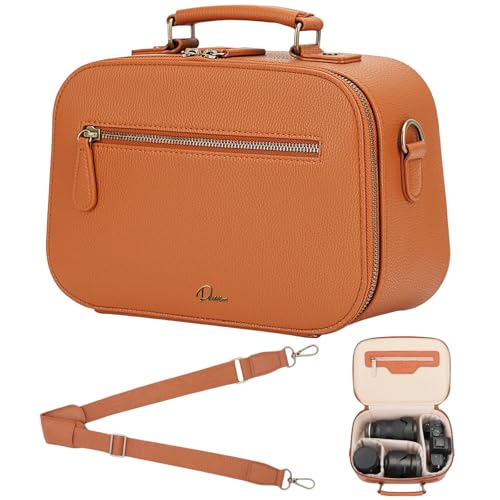 Camera Sling Bag, Waterproof PU Leather Crossbody Camere Bag for Photographers, Small Shockproof Case with Removable Dividers for DSLR/SLR/Mirrorless, 4L Brown - color: Brown