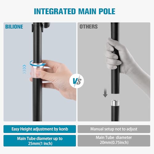 BILIONE Microphone Stand with Weighted Base, Mic Floor Stand Boom Arm with Mic Accessory Tray, Microphone Clip Holder, 3/8" to 5/8" Screw Adapter, Cable Ties