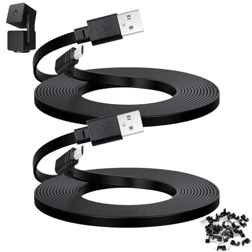 2-Pack 30 ft Cable for WYZE Cam Pan V3 Outdoor Camera, Micro USB 90 Degree Adapter, Flat Power Cord, Black - color: Black