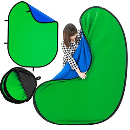 Blue Green Screen Backdrop Double Sided Collapsible Greenscreen Backdrop with Carrying Bag,Portable Pop Up Green Screen Background for Streaming Webcam (Blue & Green, 47.2 * 59.1") - size: 47.2*59.1"(No stand)