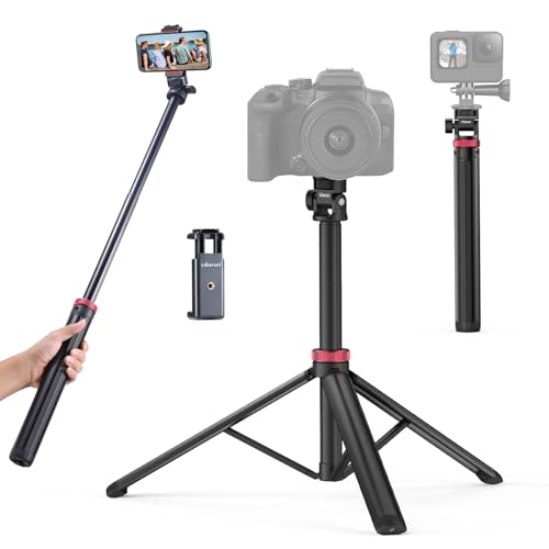 ULANZI 81" Tall Tripod for Camera&Phone, Extendable Aluminum Light Stand, Adjustable Travel Tripod with 1/4" Screw&Phone Clamp, 360° Ball Head, for Camera Video Light, for Vlog/Livestream/Ring Light