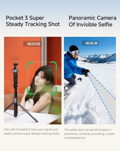 Windproof 63" Selfie Stick Tripod for DJI Osmo Pocket 3, Auto-Opening Upon Ground Contact, 8 Levels Adjustment Action Camera Tripod with 1/4" Screw Accessory for DJI Osmo Pocket3
