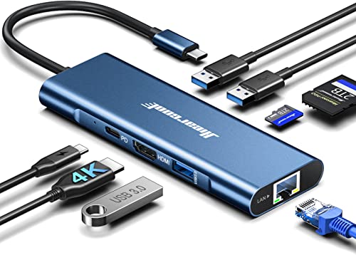 Hiearcool USB C Hub, 8in1 USB-C to 4K 60Hz HDMI Docking Station, USBC Ethernet Multi-Port Adapter 100W PD Dock Compatible for MacBook Pro Air M1 Dell HP Lenovo and Other C Devices-Midnight Blue - color: Midnight Blue