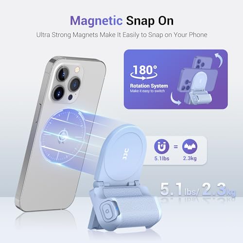 Magnetic Smartphone Shooting Holder Hand Grip Handle Snap On Phone Stand with Tripod Mount & Wireless Shutter Remote for iPhone 17 Air 16 15 14 13 12 Pro Max Android Vlog Video Photography -Light Blue - color: BLUE