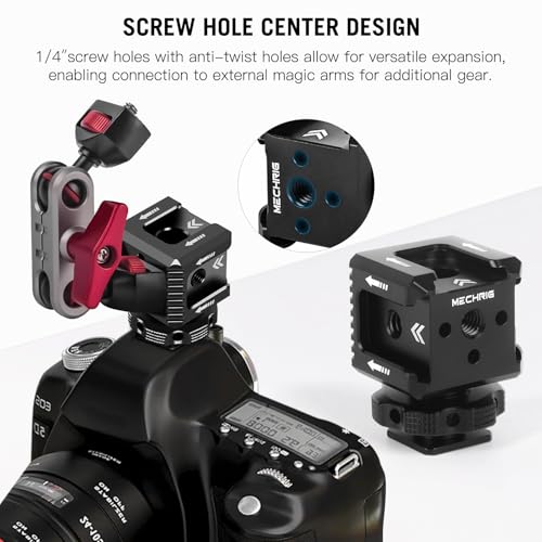 Triple Cold Shoe Mount with 1/4" Thread, Aluminum Camera Hot Shoe Extension Bracket with 3 Port Cold Shoe Mounts for LED Video Light Monitor Microphone Camera Cage (62011)
