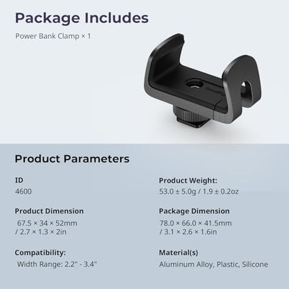 SMALLRIG Universal Power Bank Holder with Cold Shoe Mount, Adjustable Power Bank Clamp Mount for Camera Rig and Phone Cage and Handle - 4600 (Pack of 2) - size: 67.5 x 34 x 52 mm (2.7 x 1.3 x 2 in) (Pack of 2)
