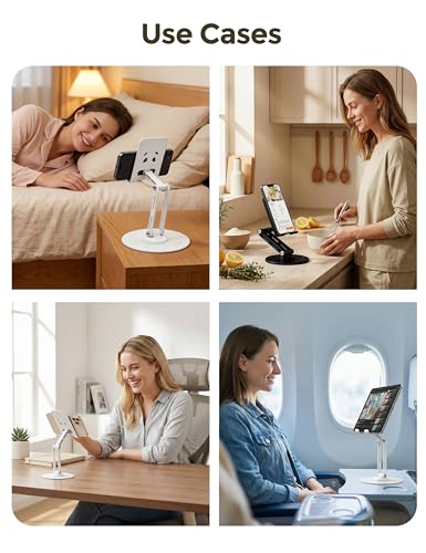 All-Metal Desk Phone Stand, 360° Rotating, 4-8" Phones & Tablets | Carbon steel base, dual-pole adjustment, panda face anti-slip pads, hex key, scratch-proof, heat-dissipating, case-friendly - color: black