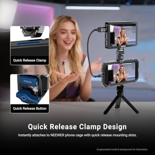NEEWER Quick Release Monitor Mount for Phone Cage, Video Rig Stabilizer Mobile Photography Accessories Holder Compatible with iPhone Samsung Android F700 Camera Field Monitor, PA127 - style: PA127 for Phone Cage