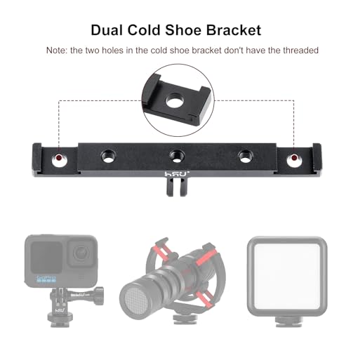 HSU Aluminum Dual Twin Mount, 1/4”-20 Cold Shoe Mount Adapter | for Go Pro Hero 13/12/11/10/9/8/7/6/5/4 DJI Osmo Action AKASO Campark and Other Action Cameras (Extension) - color: Extension