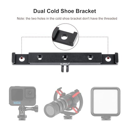 HSU Aluminum Dual Twin Mount, 1/4”-20 Cold Shoe Mount Adapter | for Go Pro Hero 13/12/11/10/9/8/7/6/5/4 DJI Osmo Action AKASO Campark and Other Action Cameras (Extension) - color: Extension