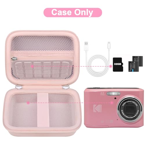 Canboc Carrying Case for Kodak PIXPRO FZ55/ FZ45 16MP Digital Camera, FZ45 Video Vlogging Camera Bag, Mesh Pocket fit Cable, SD Card, Pink (Case Only) - color: Small-Pink